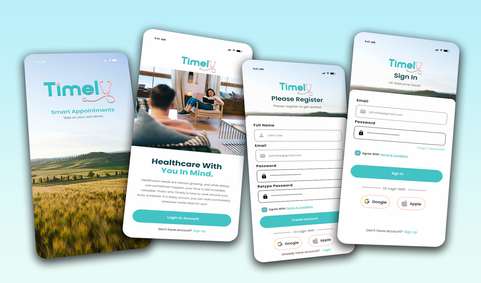 Timely patient app screens